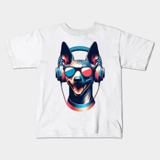 American Hairless Terrier Smiling DJ: Grooving Without Fur Kids T-Shirt